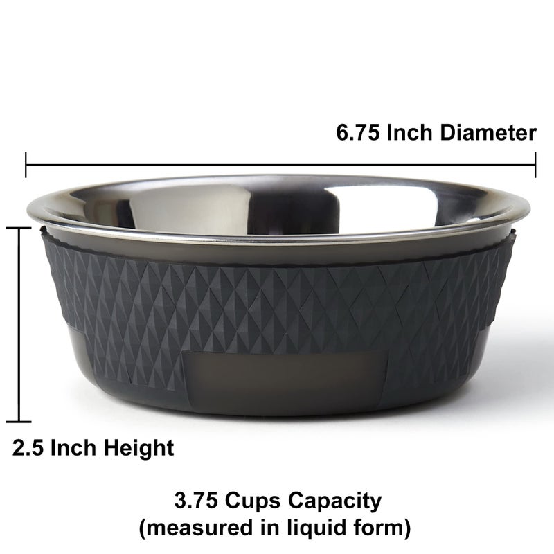 PetRageous 16019 Kona Stainless Steel Non-Slip Dishwasher-Safe Dog Bowl 3.75-Cup 6.75-Inch Diameter 2.5-Inch Tall for Medium and Large Dogs and Cats 30-Ounce, Grey - Image 2
